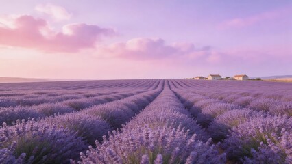 Obraz premium Vast Lavender Field Under Pastel Sunset Sky