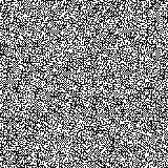 Seamless vector pattern of dense monochrome pixel noise. High-contrast abstract texture featuring a chaotic, non-uniform arrangement of black and white micro-squares.