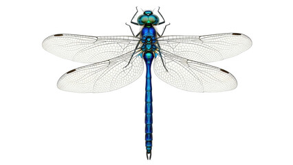 Isolated blue dragonfly with iridescent body and delicate wings on a clean background © Anneliese