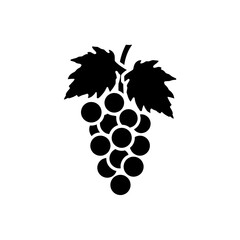 A cluster of grapes with leaves on a white background in black and white