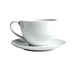 Obraz premium A simple white ceramic coffee cup and saucer sits against a black background