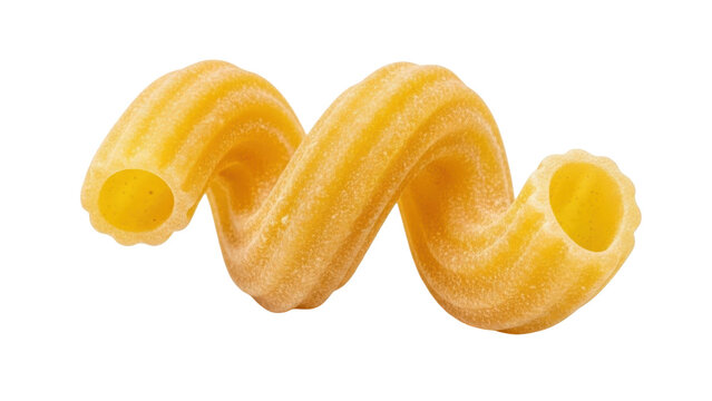 Isolated pasta shape cavatappi macaroni, a noodle with twisted spiral, cooked and ready to eat