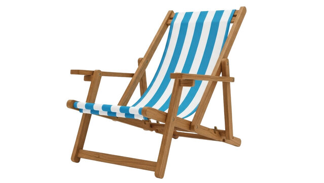 Isolated striped wooden deck chair, relaxed position for comfortable beach vacation