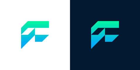 Abstract geometric logo design with a gradient of green to blue, representing innovation and technology © anello
