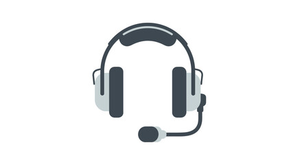 Simple black and white illustration of a headset with microphone.