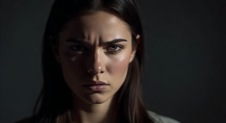 Naklejka premium Close Up Dramatic Female Portrait in Low Key Lighting