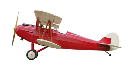 Isolated Vintage Biplane Airplane, Red Plane, Aviation History, Flying Vehicle, Old Aeroplane © Cedric