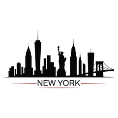 Obraz premium A striking black silhouette of the new york city skyline with text