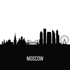 Fototapeta premium Silhouetted skyline of moscow with iconic landmarks and city name