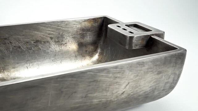 Brushed metal square sink with soap holder on white