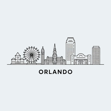 Line art skyline illustration of orlando florida with city name