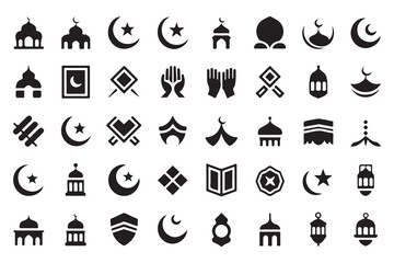 Obraz premium Set of islamic icons vector illustration, ramadan kareem and eid mubarak concept design element