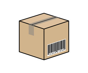 cardboard box with barcode, without background