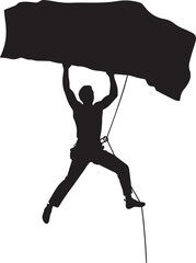 Man Hanging from Rope with Large Object.