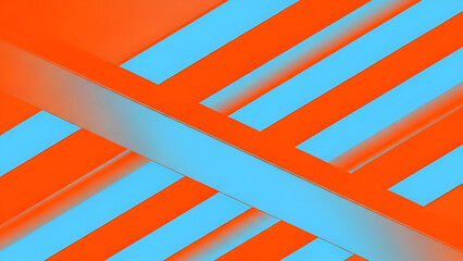 Abstract geometric pattern of blue bars on orange background viewed from above