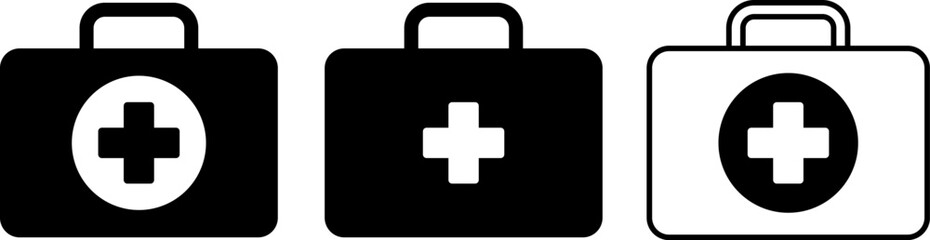 Fototapeta premium Set of first aid kit icons in black and white