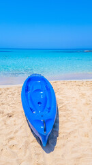 A blue canoe at Agios Philon Beach (Ayfilon) in Dipkarpaz, North Cyprus