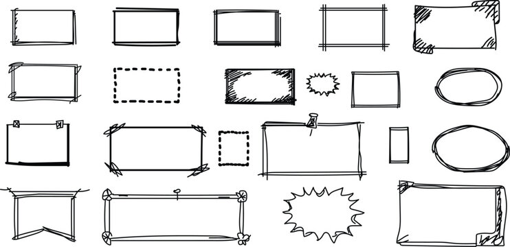 Hand Drawn Frame and Border Outline Set Doodle Boxes and Photo Frame Collection Vector