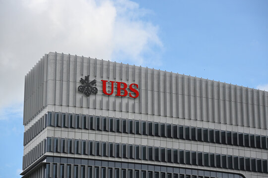 UBS Group AG logo displayed on its office building at 9 Penang Road in Singapore, highlighting the presence of global Swiss financial services firm in Asia