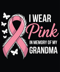 Breast cancer awareness ribbon with pink wings in memory of grandma vector illustration