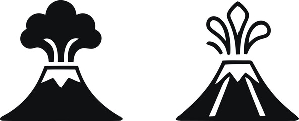 Volcano Emblem Icon set. Volcanic eruption icon set. erupting volcano icon set. harmonious logo variations of the same emblematic, Vector illustration ! © ᗰᗩᐯI'S