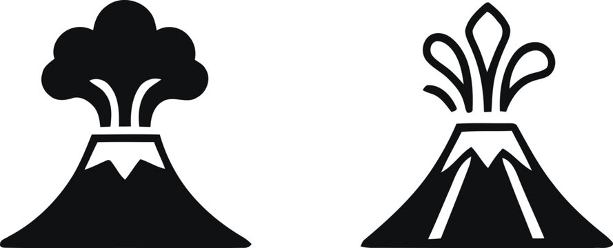 Volcano Emblem Icon set. Volcanic eruption icon set. erupting volcano icon set. harmonious logo variations of the same emblematic, Vector illustration !