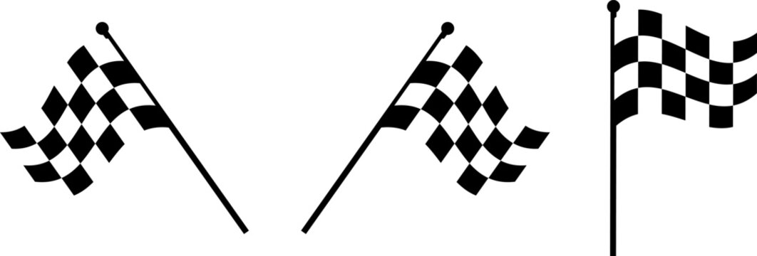 Checkered flags waving on poles in different positions