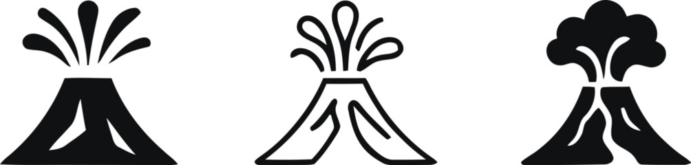 Volcano Emblem Icon set. Volcanic eruption icon set. erupting volcano icon set. harmonious logo variations of the same emblematic, Vector illustration ! © ᗰᗩᐯI'S