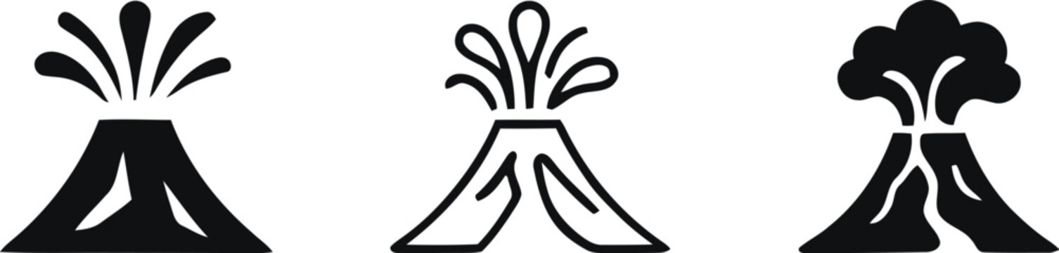 Volcano Emblem Icon set. Volcanic eruption icon set. erupting volcano icon set. harmonious logo variations of the same emblematic, Vector illustration !