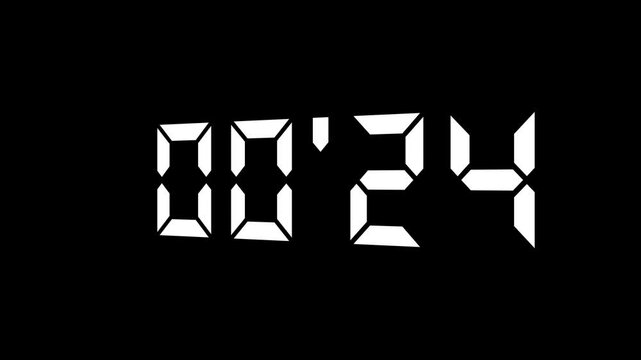4K Explosive Bomb Timer Countdown Sci Fi Design animation of red timecode led/LCD digits on black background with shallow DOF. shot clock countdown from 30 to 0. Glowing LED digits with afterglow.