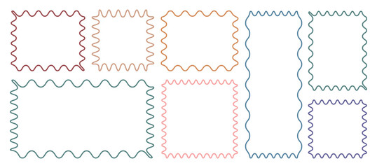 Geometric shapes with scallop and zigzag edges set. Zig zag edge square, rectangle shape collection.