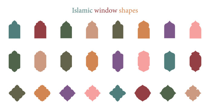 colorful Islamic window shapes in oriental style. islamic frame vector illustration in arabic style.