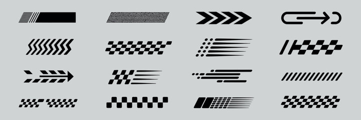 racing stripes and checkered flag designs, bold abstract racing line vectors for motorsport branding car wrap templates promotional graphics digital and print design applications. © MDFARID