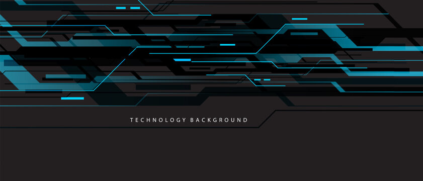 Abstract black blue circuit technology banner lines electronics elements computer digital on grey blank space background vector illustration.