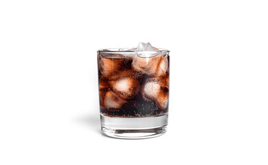 Soda with ice in a transparent glass isolated on a white background. High quality photo