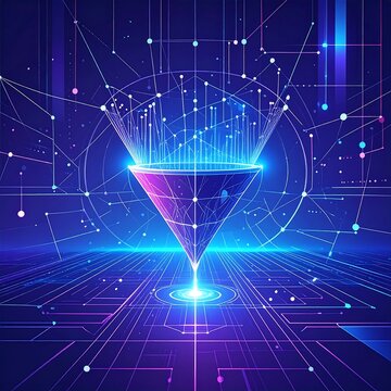 Futuristic Data Funnel - Visualizing Information Flow in a Digital Landscape.