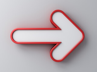 Blank 3d white arrow sign with red edge isolated on white gray background minimal creative idea concepts 3D rendering