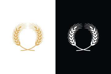 Golden wheat laurel wreath logo icon, Elegant agriculture emblem vector design © MdTaz
