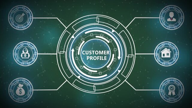 Interactive Futuristic Digital Interface Presenting Customer Profile Management and User Data Visualization System 4K Technology Animation