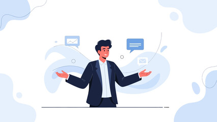 Fototapeta premium Businessman Communicating Ideas with Speech Bubbles and Email Icon