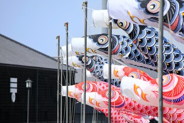 半田市、半田運河の醸造蔵と鯉のぼり