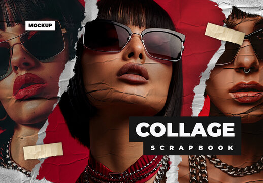Torn Paper Collage Scrapbook Effect Mockup