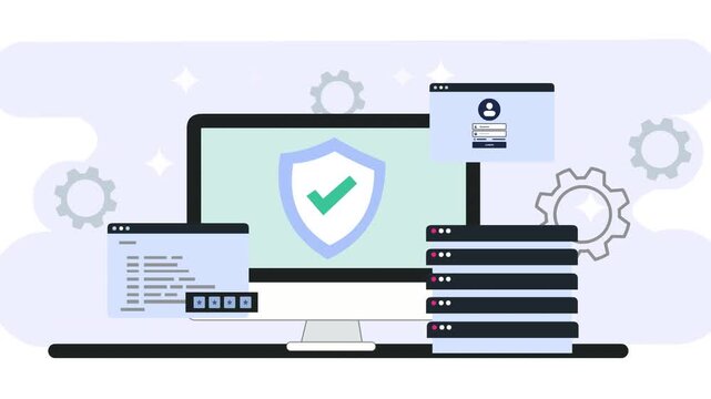 Stock animation video of the concept of database protection and cybersecurity