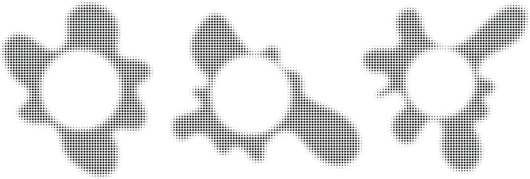 Halftone sound equalizer icons with lines dots circular sound wave frames abstract music audio beat symbols vector illustration