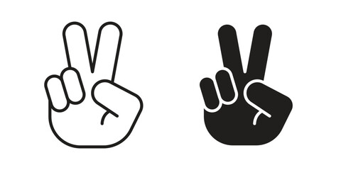 Obraz premium Hand peace icon vector pack. Thin linear and black flat style.