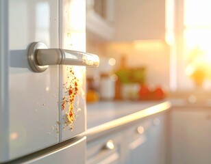 Plama na drzwiach lodówki w kuchni - zabrudzenia