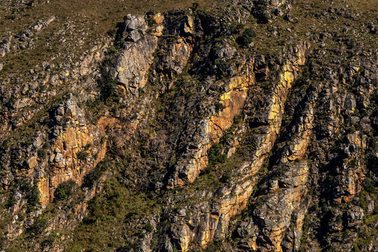 The weathered ancient quartzite cliffs in the Malolotja mountains of Eswatini
