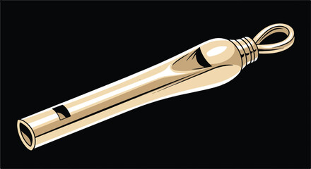 Naklejka premium Golden metal whistle with loop on black background