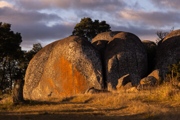 Large granitic boulder in the golden light of the late afternoon light in Malolotja Nature Reserve, Eswatini. © Marieke