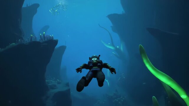 Diver Exploring the Vibrant Underwater Landscape of the Ocean Depths